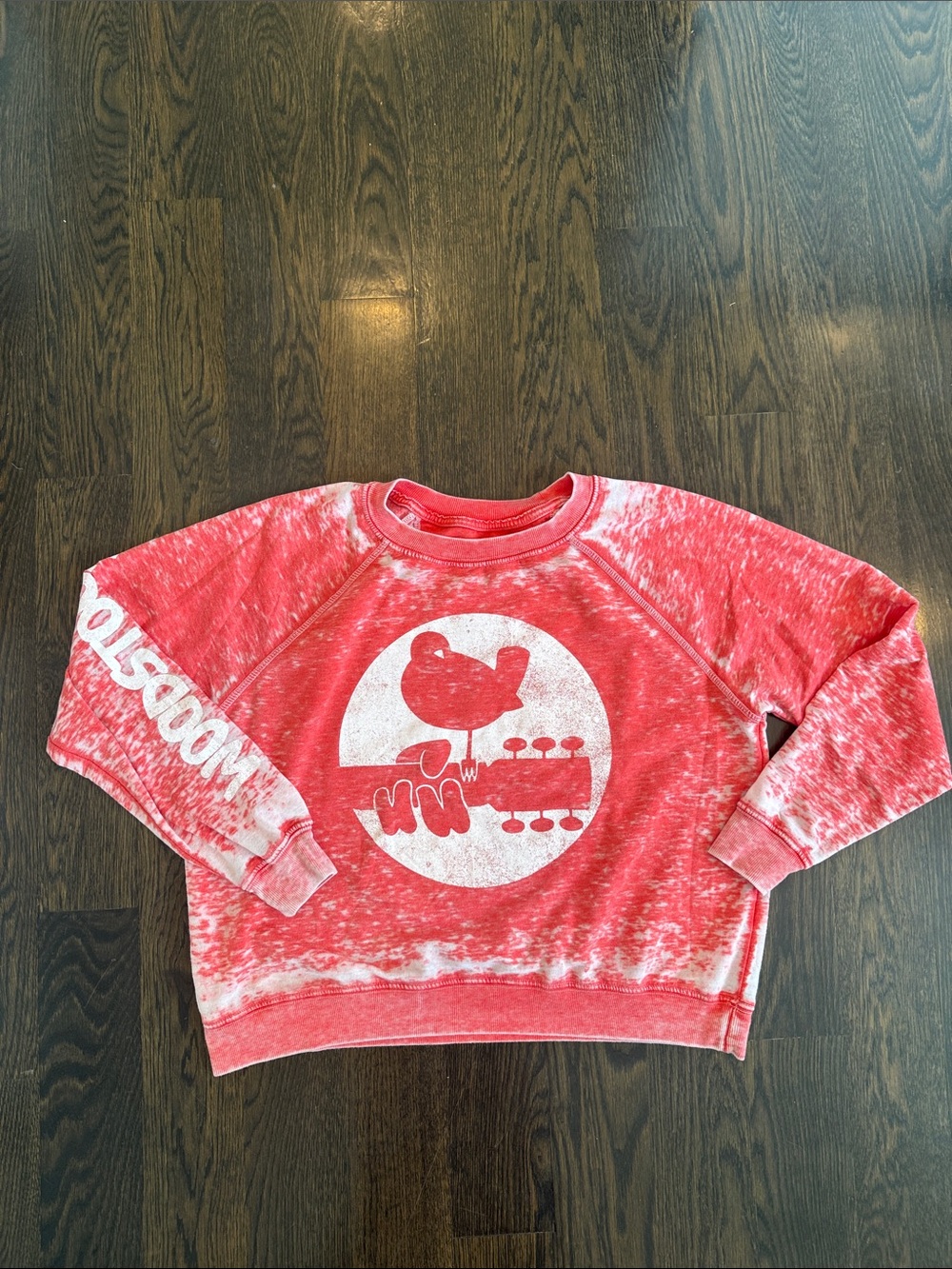 Recycled Karma Red burnout Acid-Wash Graphic Sweatshirt Woodstock